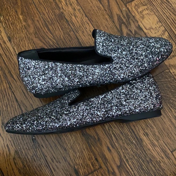 Birdies The Starling Gunmetal Glitter metallic black silver loafer flats 7.5 - Picture 6 of 10
